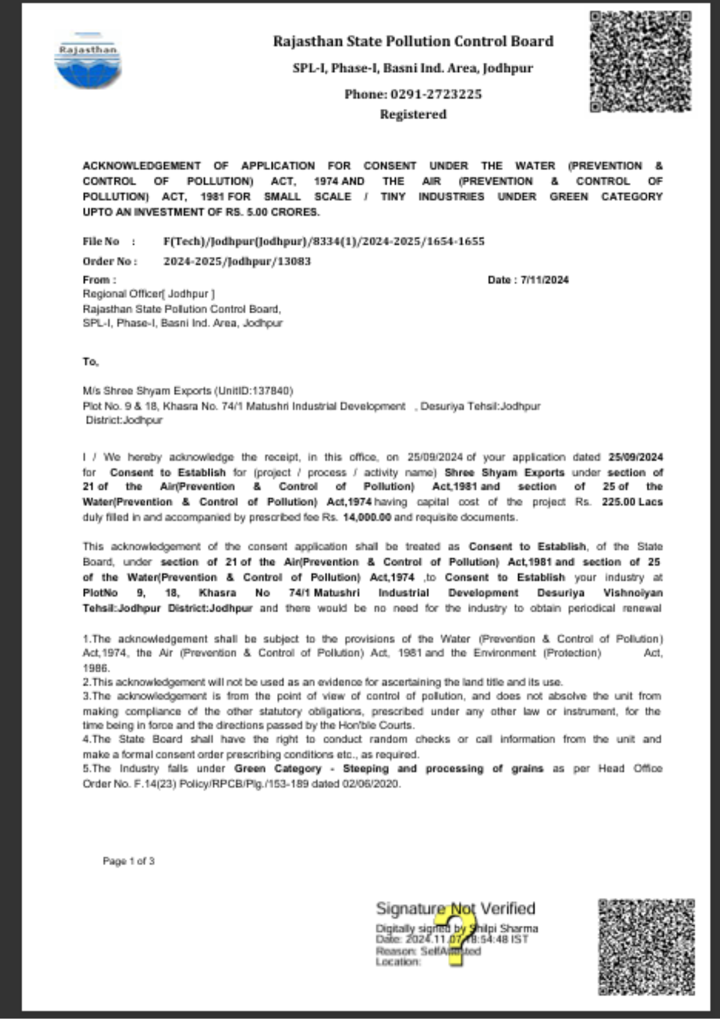 RSPCB Consent to Establish