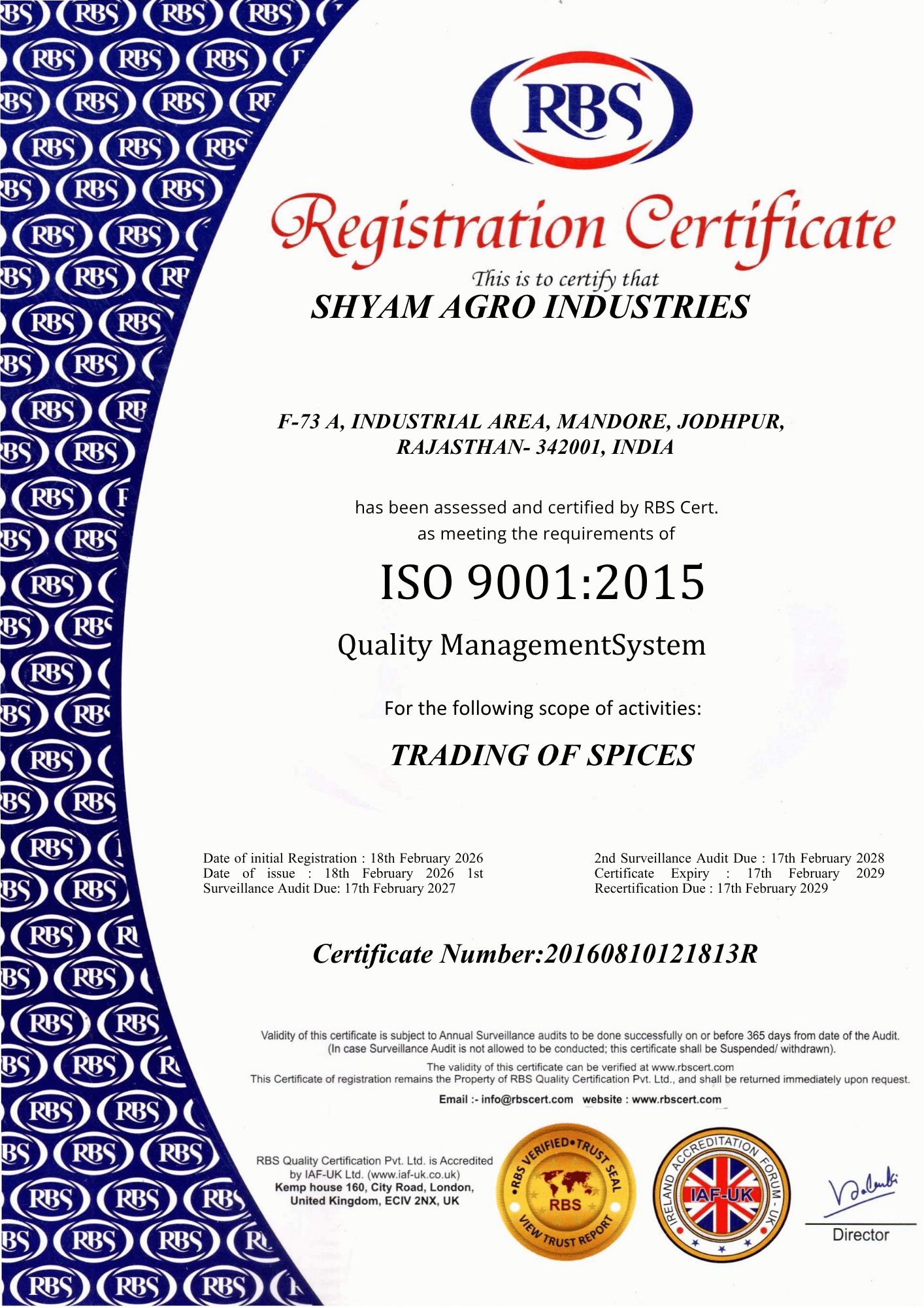 ISO 22000 Certificate