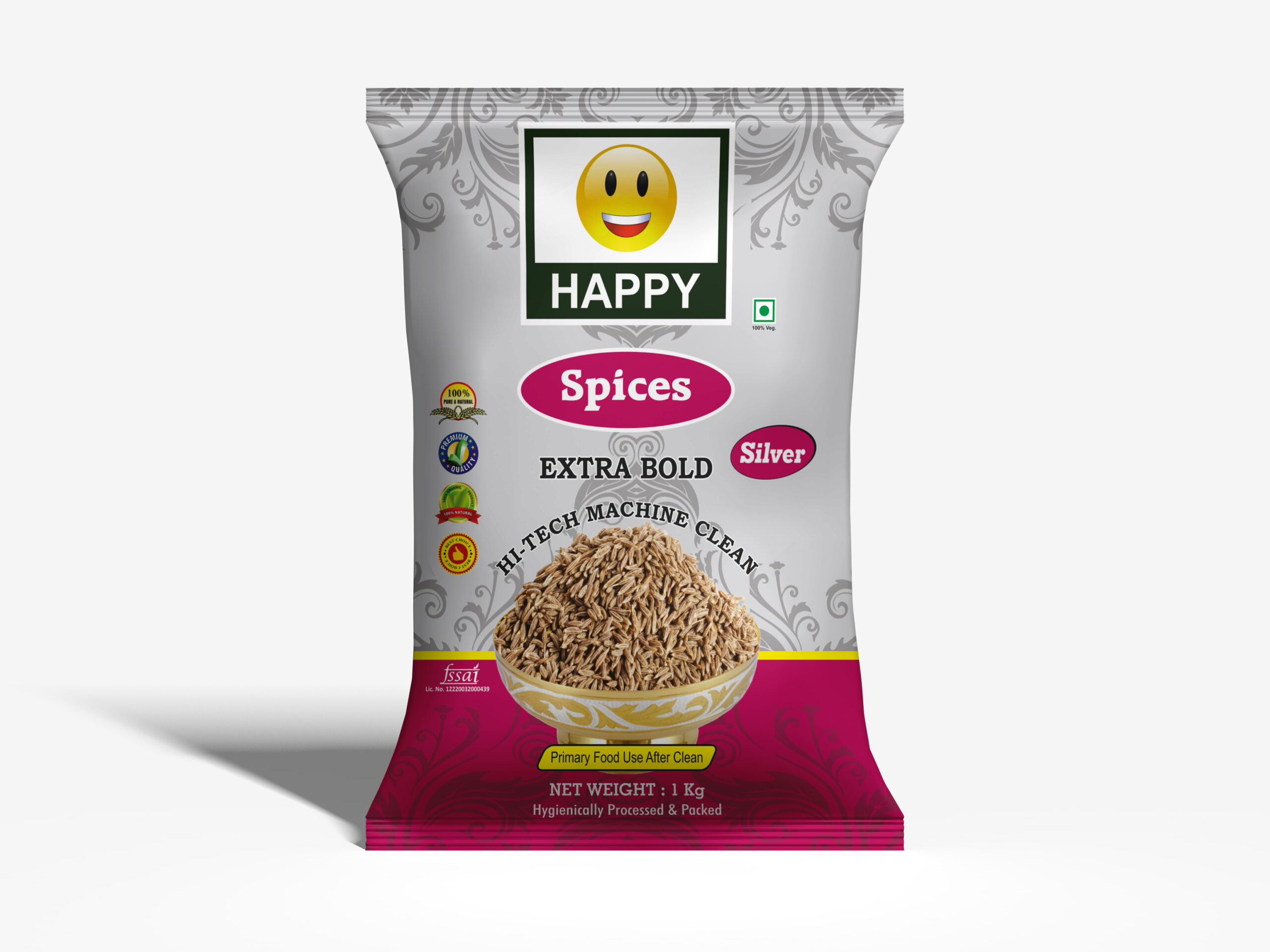 Happy Jeera Silver Quality 1 KG Cumin Seeds Pack