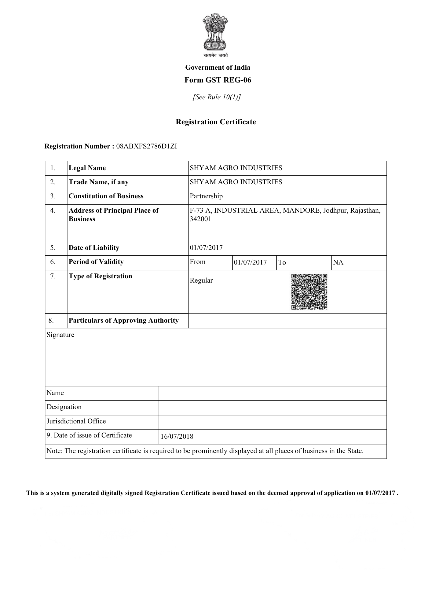 GST Registration Certificate